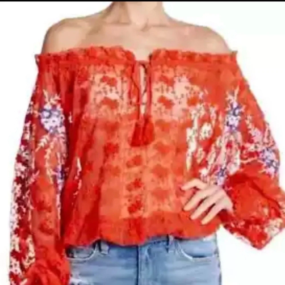 Free People Top Jubilee Floral Embroidered Blouse NWT Red - Picture 5 of 10